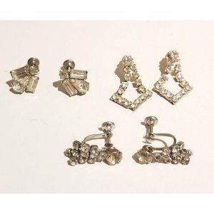 **Lot 3 Vintage Rhinestone Pierced and Screw Back Earrings**